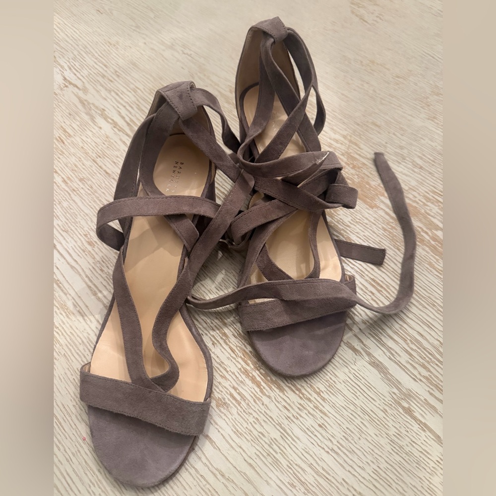 Barneys New York Taupe Suede Lace-Up Sandals